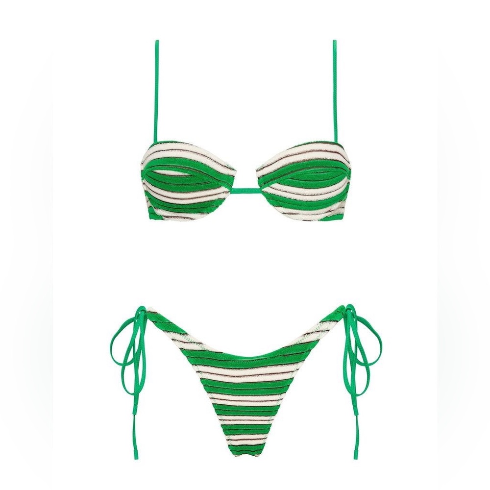 Triangl Mala Dunne Green and White Terry Stripe Bikini